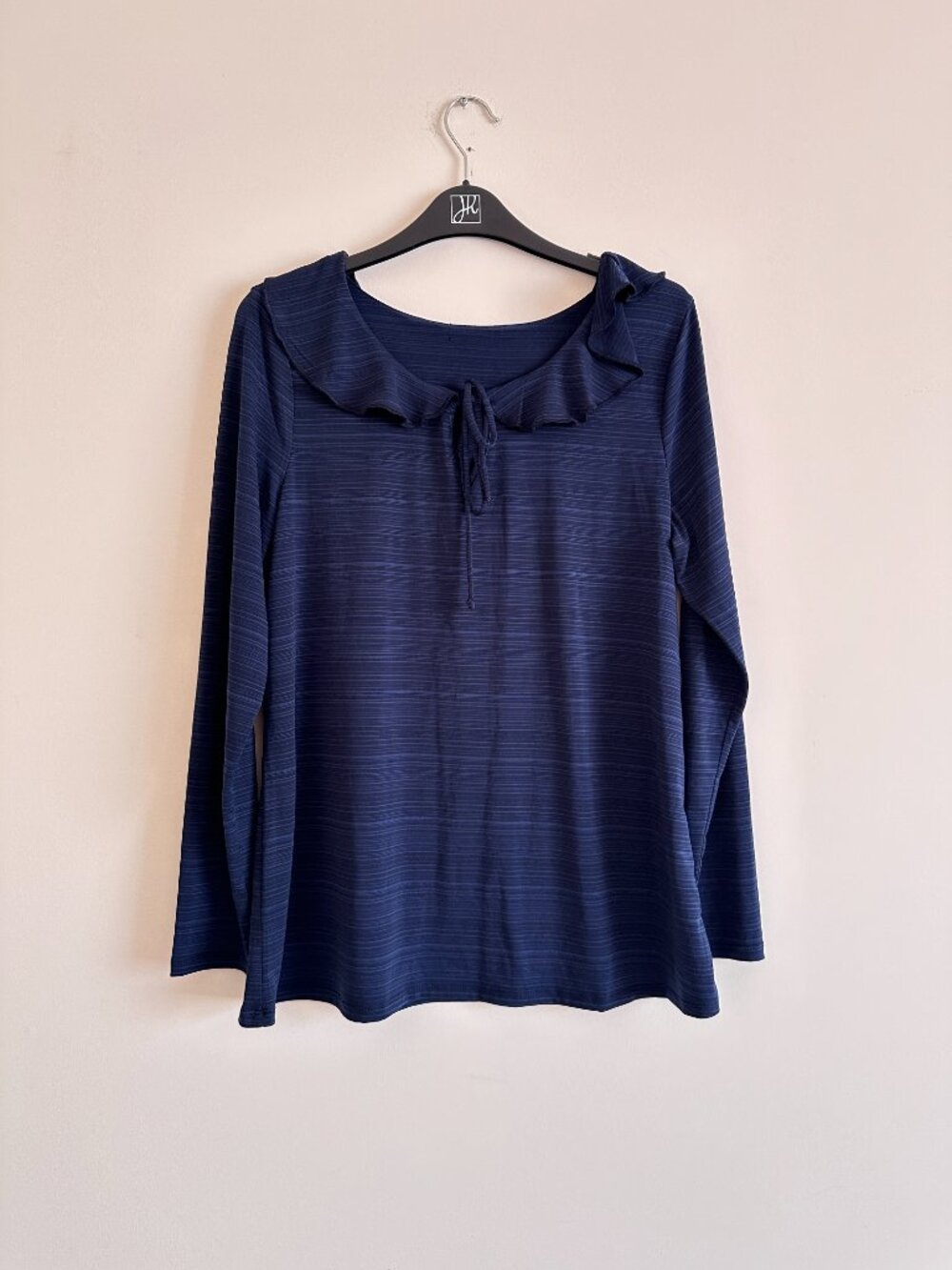 Navy Long-Sleeve Thin Lightweight Stripe Blouse/Top with Tie Front Detail